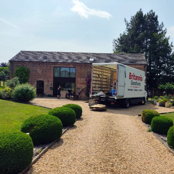 Bradshaw Moving Removals & Storage van parked outside a residential home in Leicestershire, ready for a house move.